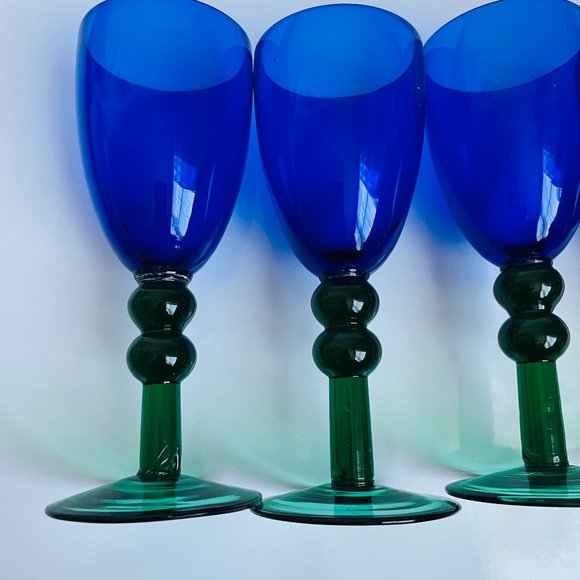 Vintage | Dining | Vintage Cobalt Blue Green Stem Wine  Vintage Cobalt Blue Green Stem Wine Glasses Bundle Set of 4